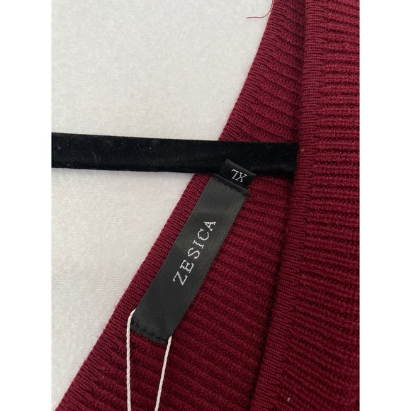 ZESICA Wrap Sweater Dress Women XL Burgundy New Ribbed Batwing V-Neck Mini Tie - Picture 6 of 11
